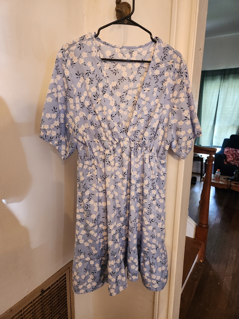 Light Blue Floral V-Neck Mini Dress